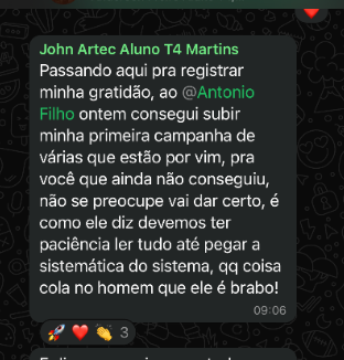 Print de mensagem real de aluno da Comunidade Haja Venda
