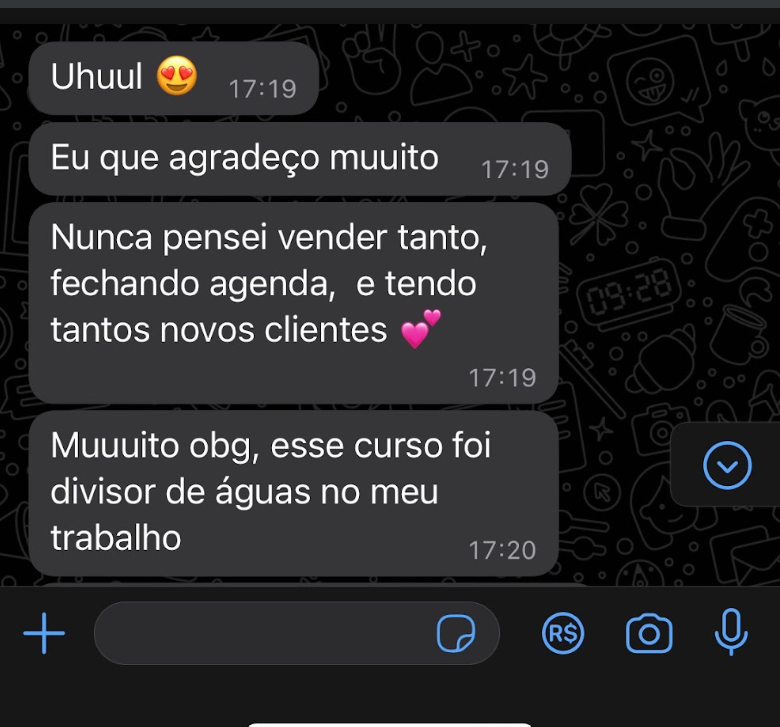 Print de mensagem real de aluno da Comunidade Haja Venda
